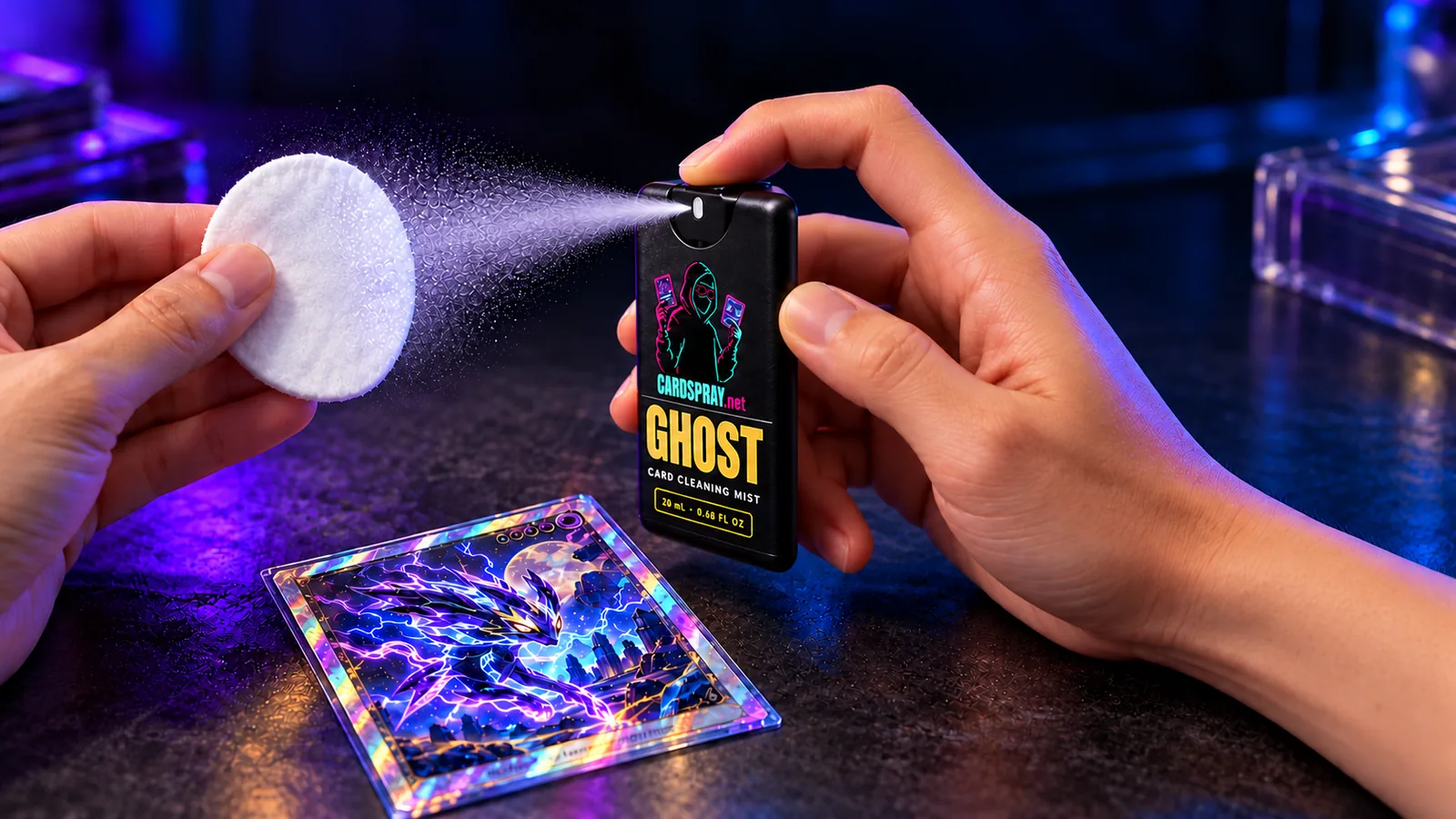 Misting GHOST onto a cotton round, never onto the card